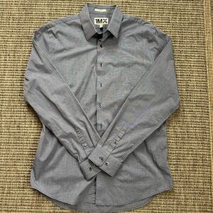 Express Gray Dress Fitted Shirt with Pointed Collar and Slim Fit
